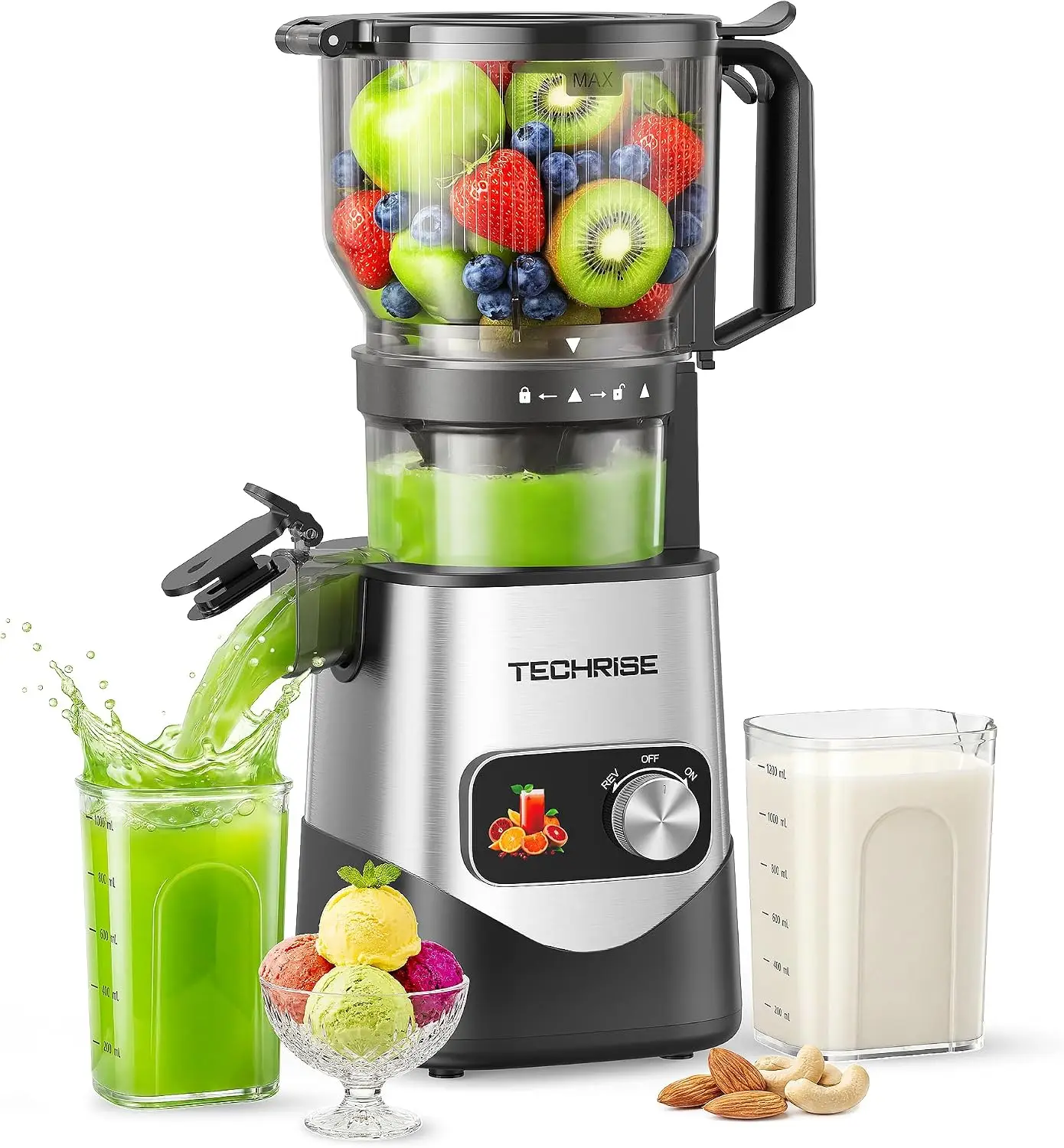 Juicer Cold Press Slow - Bestseller 3-in-1 koudpers-sapcentrifuge met 15 cm