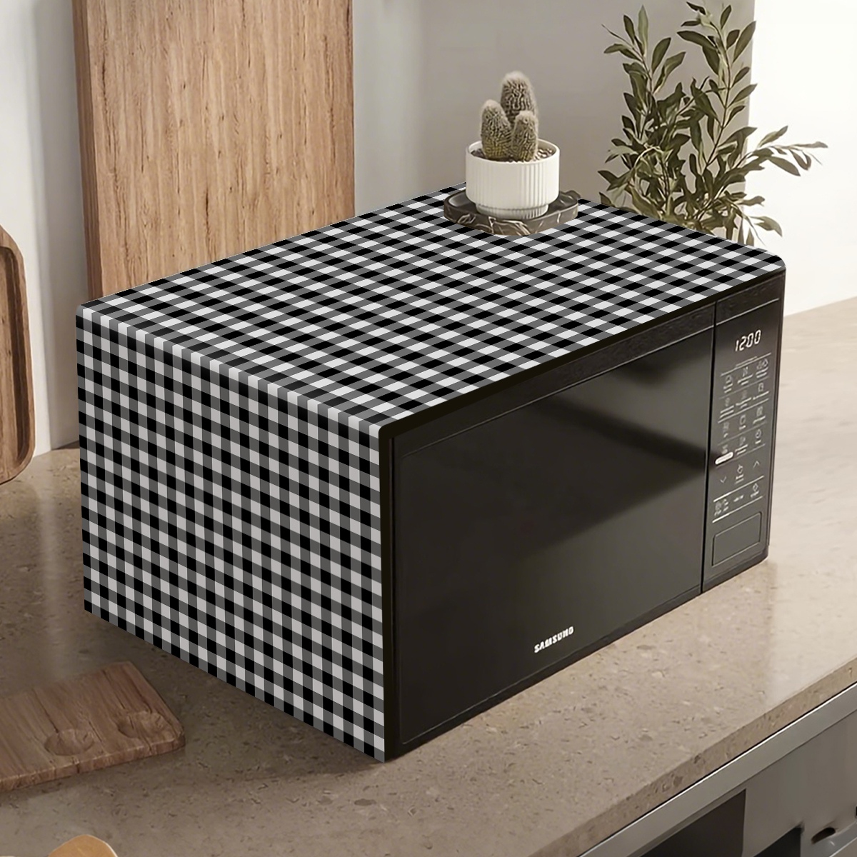 Kitchen Appliances In White - Zwart Wit Geruite Magnetron Stofkap Polyester
